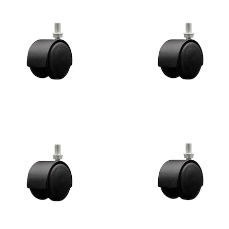 Service Caster 2'' Floor Safe Black Hooded Twin Wheel Caster 3/8 Threaded Stem, 4PK SCC-TS02S50D-NYU-FB-382458-4